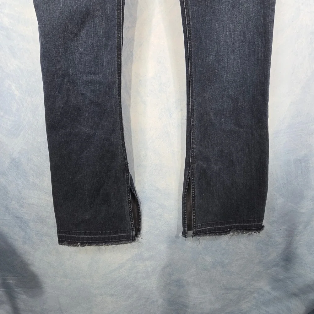 DL1961 Dark Wash High Rise Flare Jeans with Side Slit‎ Raw Hem Size 30